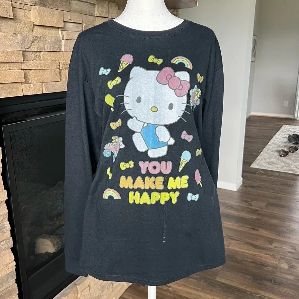 Hello Kitty Double Sided You Make Me Happy Long Sleeve Shirt Fruit of the loom M